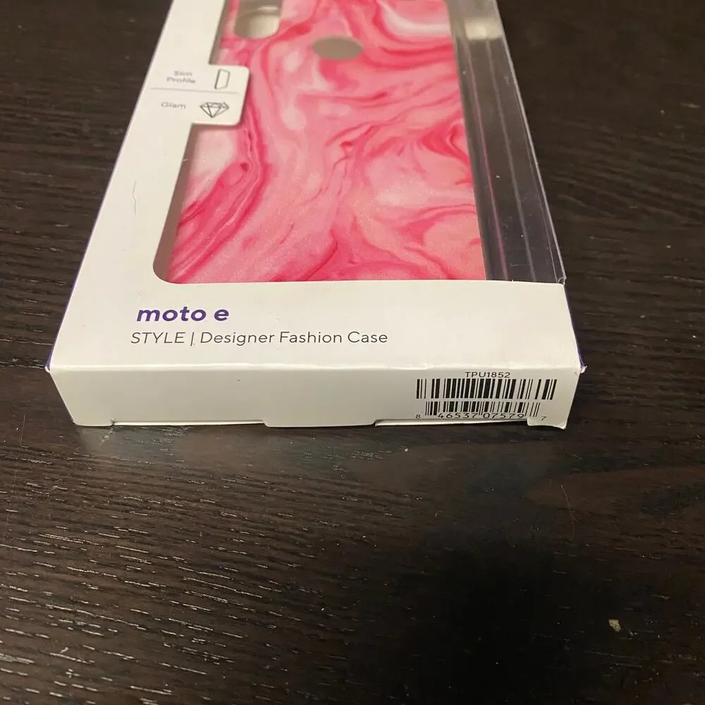 Moto E Fashion Case Metro by T-Mobile Pink White Marbled Marble Swirl Brand New